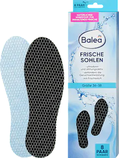 Balea Einlegesohlen Frischesohlen schwarz, Gr. 36-38 (8 Paar), 16 St