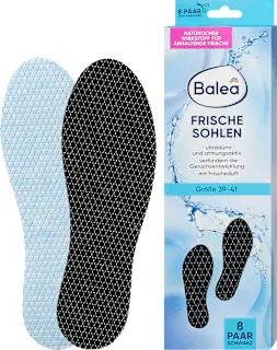 Balea Einlegesohlen Frischesohlen schwarz, Gr. 39-41 (8 Paar), 16 St