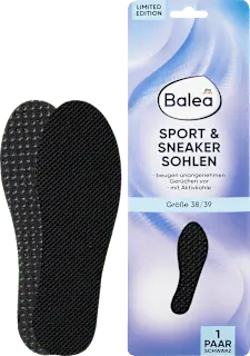 Balea Einlegesohlen Sport & Sneaker schwarz, Gr. 38/39 (1 Paar), 2 St
