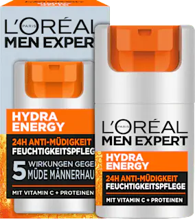 L'ORÉAL PARiS MEN EXPERT Gesichtscreme Hydra Energy, Feuchtigkeitspflege mit Vitamin C, 24h Anti-Müdigkeit, 50 ml