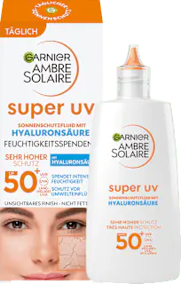 Garnier Ambre Solaire Sonnenfluid Gesicht super UV mit Hyaluronsäure, LSF 50+, 40 ml