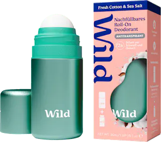 Wild Antitranspirant Deo Roll-on Fresh Cotton & Sea Salt + Nachfüllpack, 50 ml