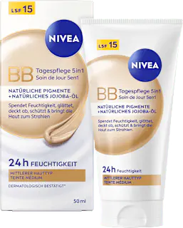 NIVEA BB Creme Essentials 5in1 mittlerer bis dunkler Hauttyp, LSF 15, 50 ml