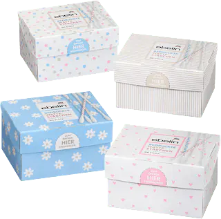 ebelin Wattestäbchen mit bedruckten Papierschäften Motiv-Box, 300 St